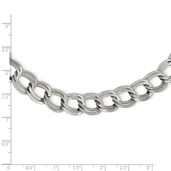 11mm Stainless Steel Fancy Double Curb Chain Necklace, 17.5 Inch - Picture 3 of 5